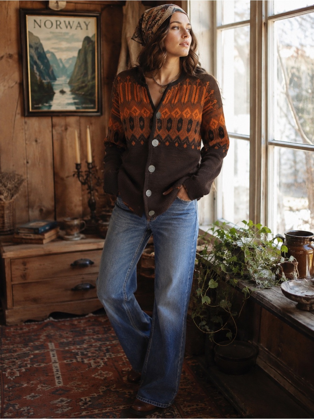 Cozy Scandinavian Cabin sweater Norvyk by Rendale genuine wool cardigan